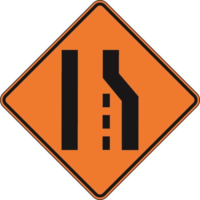 Road Narrows Lane Ends (Right)