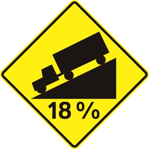 Truck On Hill (Decline) Steep Grade Symbol with __%