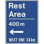 Rest Area _00 m <-- Next One __ km