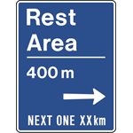 Rest Area _00 m --> Next One __ km